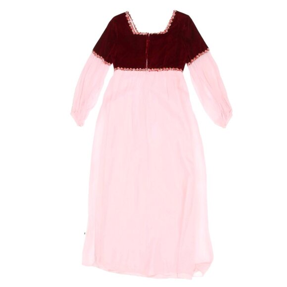 Vtg 1970s Velvet Lace Up Ren Faire Medieval  Pink Princess Maxi Dress sz M /060 - Picture 3 of 6